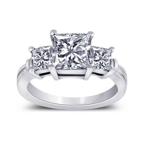 2.51 Carat Princesse Naturel Diamants Bague De Fiançailles Bijoux En Or 3 Pierres