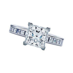 2.51 Carats Bague De Fiançailles Réel Diamant Princesse Solitaire Avec Accent