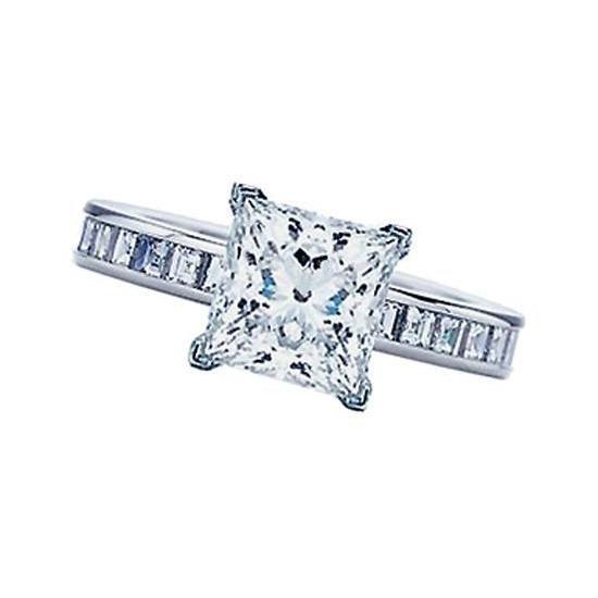 2.51 Carats Bague De Fiançailles Réel Diamant Princesse Solitaire Avec Accent