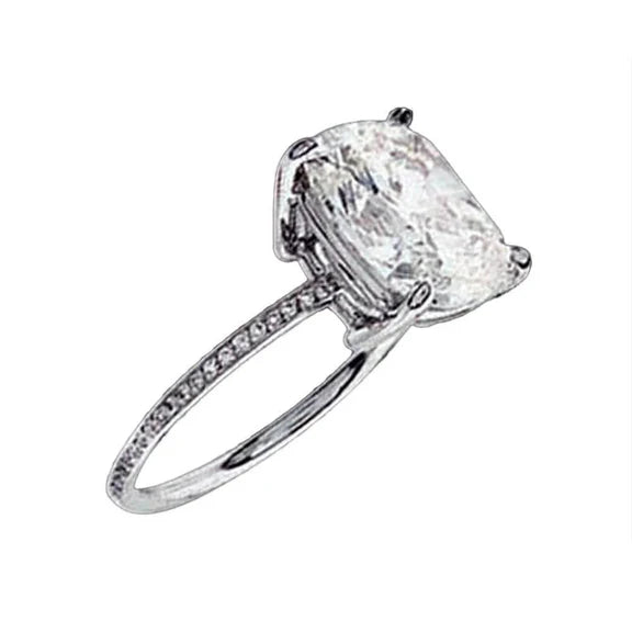 2.51 Carats Bague Réel Diamant Coussin Etincelant Solitaire Avec Accents