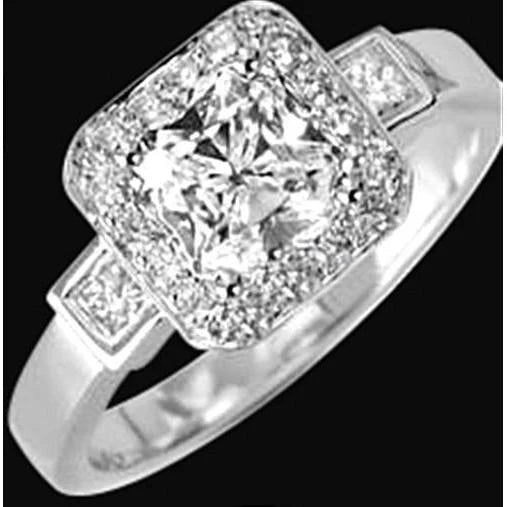 2.51 Carats Bague Réel Diamant Trois Pierres Avec Accents Or Blanc 14K