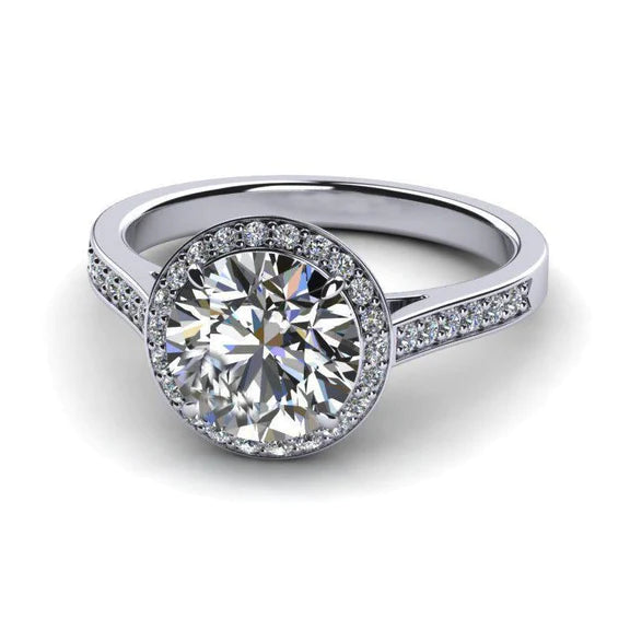 2.60 Carats Bague Halo de Mariage Réel Diamant Or Blanc 14K