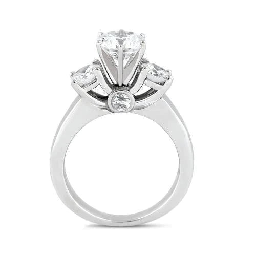 2.62 Carat F Vs1 Bague Réel Diamants Bague 3 Pierres