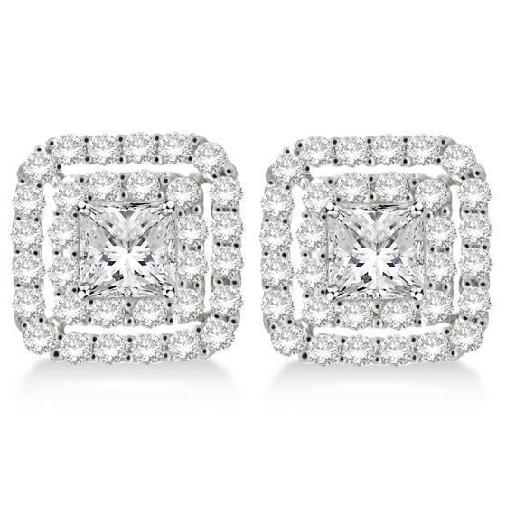 2.64 Carats Princess Serti De Pavé Réel Diamant  Jacket Boucle D'oreille En Or Blanc 14K