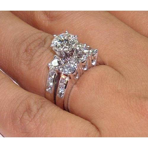 2.70 Carats Bague De Réel Diamant Fiançailles Ronde Ensemble Coeur Or Blanc