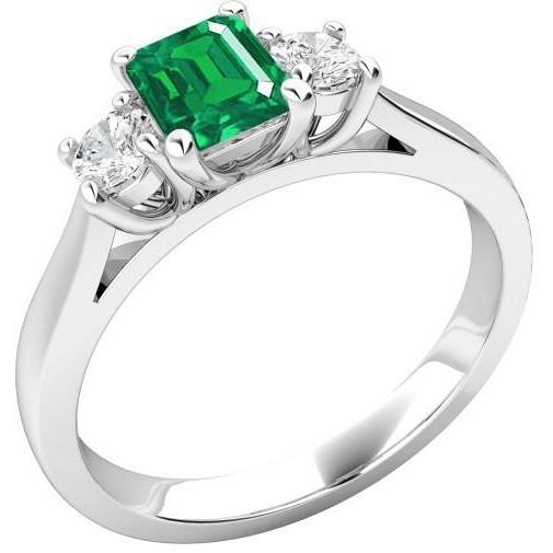 2.70 Carats Emeraude Vert Avec Diamant Alliance Or Blanc 14K