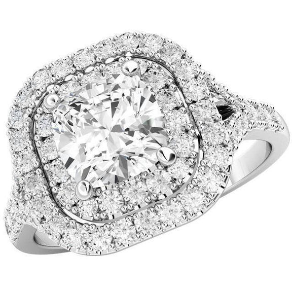 2.70 Carats Halo Réel Diamond Fine Bague Split Tige Or Blanc 14K