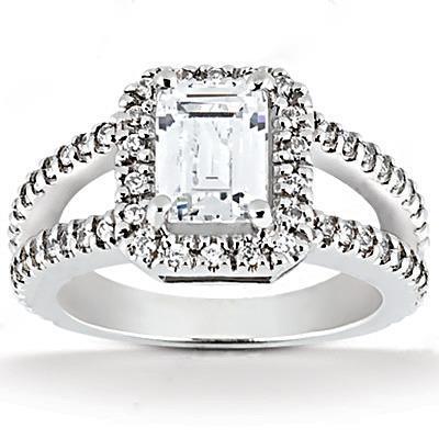 2.71 ct. Bague De Fiançailles Halo De Réel Diamants Emeraude Sertie De Griffes A Tige Fendue Or Blanc 14K