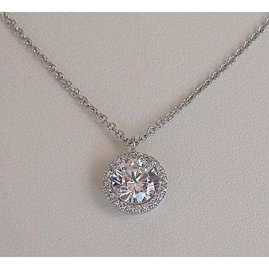 2.72 Carats Collier Pendentif Réel Diamants Ronds Étincelants Or Blanc 14K