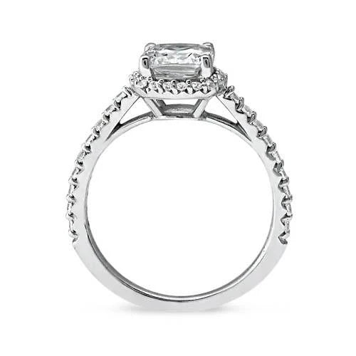 2.75 Carat Coussin Halo Réel Diamant Avec Accents Bague Or Blanc 14K Nouveau