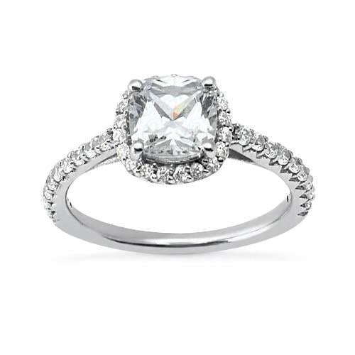 2.75 Carat Coussin Halo Réel Diamant Avec Accents Bague Or Blanc 14K Nouveau