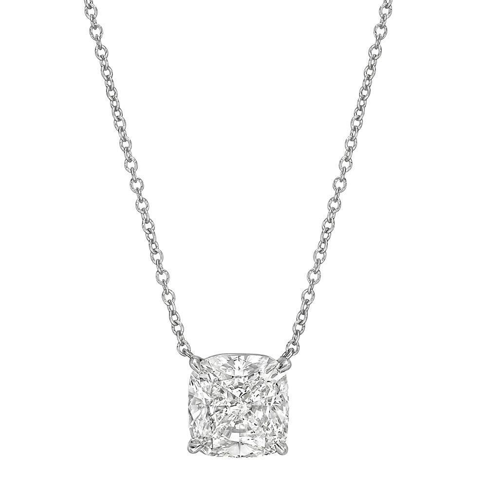 2.75 Carat Solitaire Coussin Réel Diamant Pendentif Collier Or Blanc