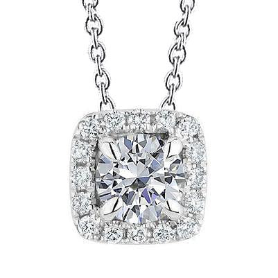 2.75 Carats Pendentif Halo Réel Diamant Taille Ronde Or Blanc 14K