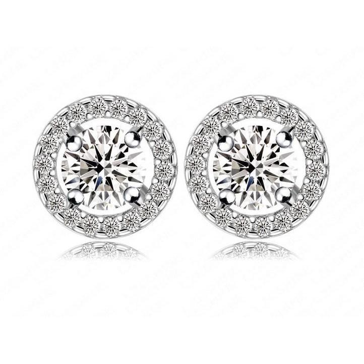 2.76 Carats Serti De Griffes Naturel Diamant Rond Dame Boucles D'oreilles Or Blanc 14k