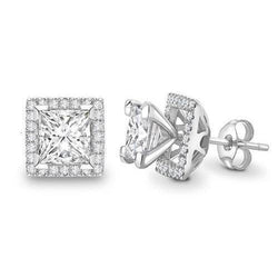 2.80 Carats Serti De Griffes Véritable Diamants Halo Boucles D'oreilles Dames Or Blanc 14K