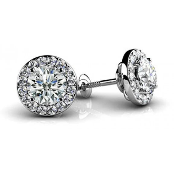 2.90 Carats Réel Diamant Dames Clous D'Oreilles Halo Boucles D'Oreilles Or Blanc 14K