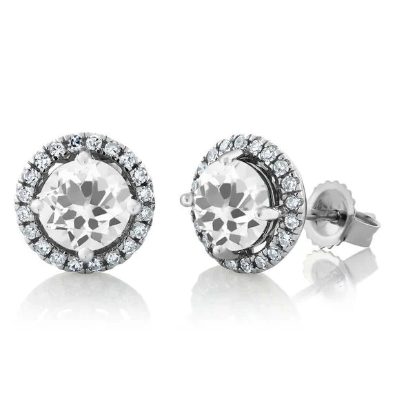 2.90 Carats Réel Diamants Taille Brillant Halo Boucles D'oreilles Femmes Or Blanc 14K