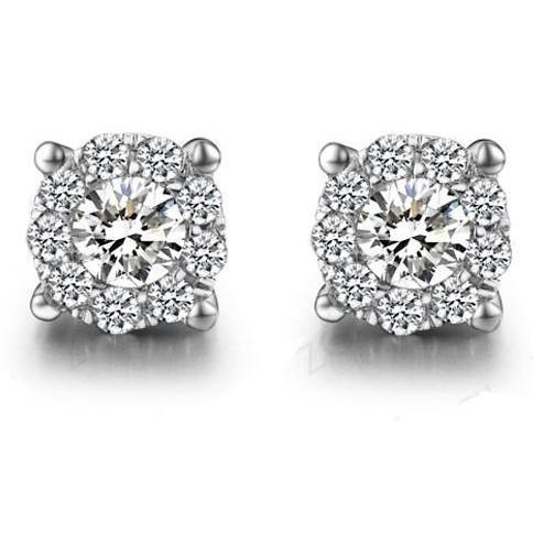 2.90 Ct Réel Diamant Femmes Boucles D'oreilles Halo Or Blanc