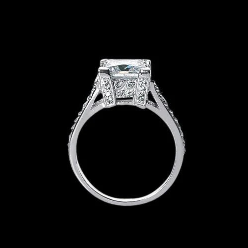 2.91 Carats Princesse Bague En Réel Diamant Solitaire Avec Pavé D'accents