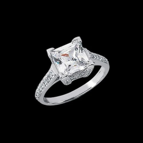 2.91 Carats Princesse Bague En Réel Diamant Solitaire Avec Pavé D'accents