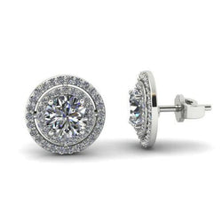 2.96 Carats Halo Réel Diamants Coupe Ronde Femmes Clous D'oreilles Or Blanc