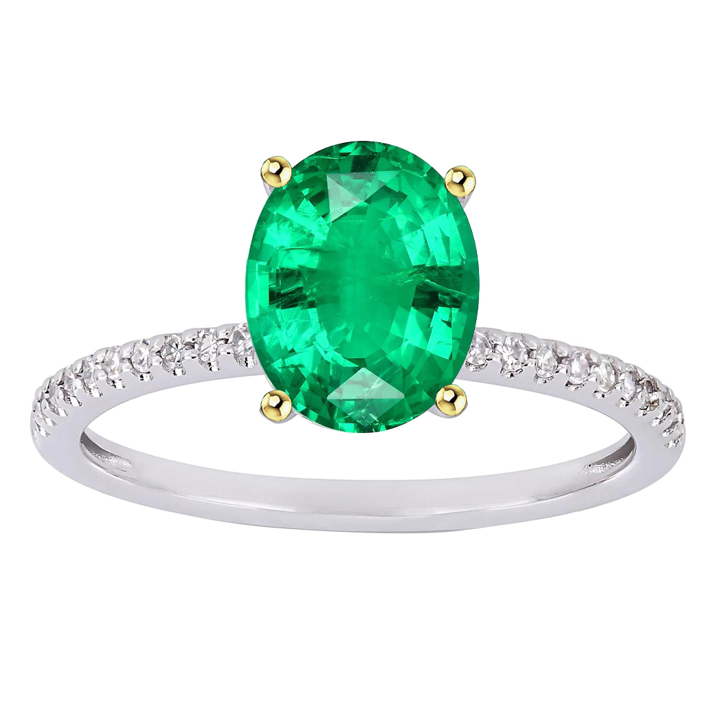 Ovale Émeraude bague en Or Bicolore 14 Carats – vue principale