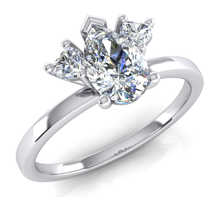 2 Carats Bague à Trois Pierres Avec Diamants de Laboratoire en Poire Et Cœur Taille