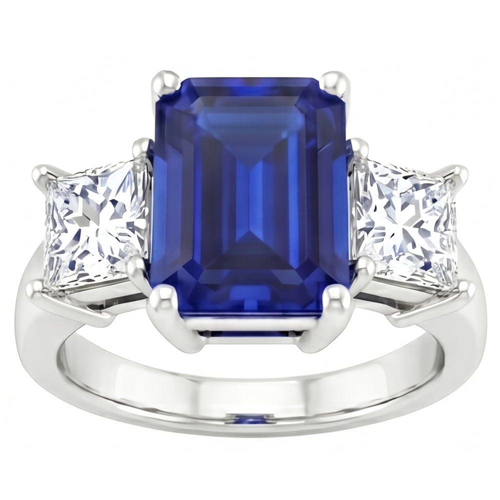 3.05 carats. Bague Trois Pierres Émeraude Ceylan Saphir Et Diamants Naturels Extraits des Mines ( et non cultivés en laboratoire )