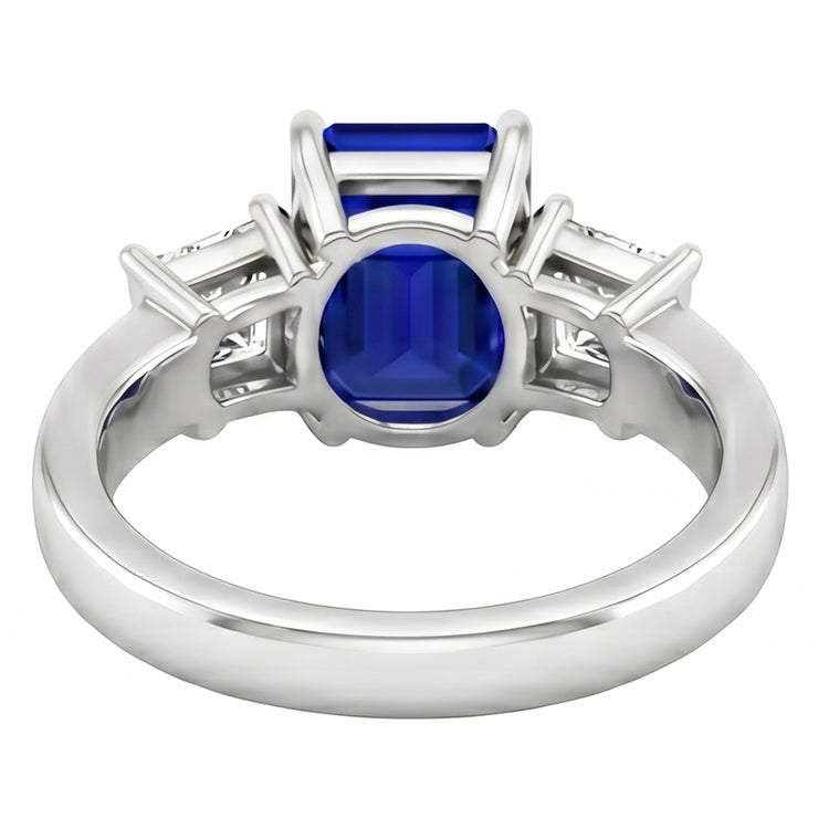 3.05 carats. Bague Trois Pierres Émeraude Ceylan Saphir Et Diamants Naturels Extraits des Mines ( et non cultivés en laboratoire )