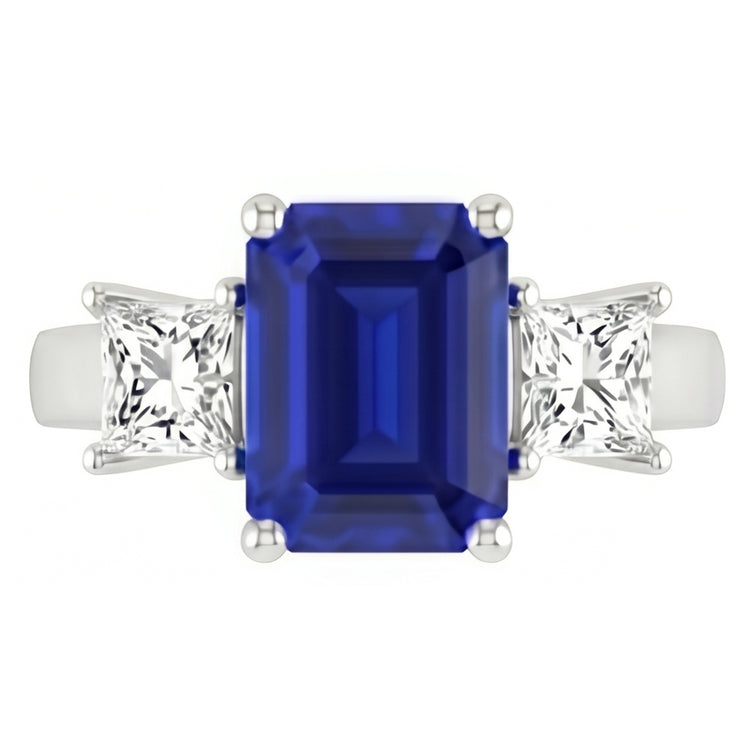 3.05 carats. Bague Trois Pierres Émeraude Ceylan Saphir Et Diamants Naturels Extraits des Mines ( et non cultivés en laboratoire )