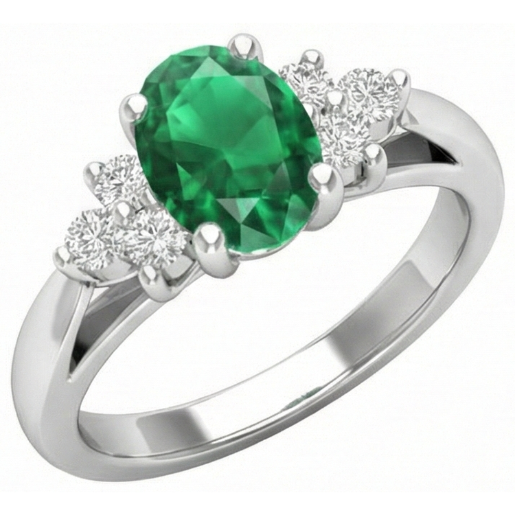 3.10 Carats Sertie De Griffes Emeraude Vert Et Diamant Naturels Extraits des Mines ( et non cultivés en laboratoire ) Bague Pierres Précieuses Or Blanc 14K