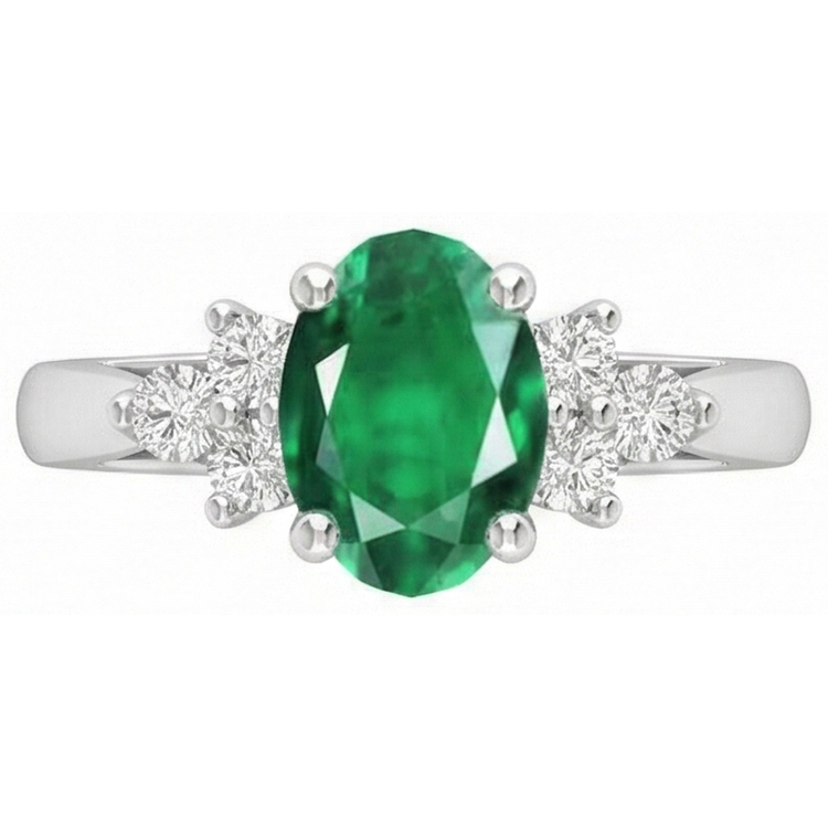 3.10 Carats Sertie De Griffes Emeraude Vert Et Diamant Naturels Extraits des Mines ( et non cultivés en laboratoire ) Bague Pierres Précieuses Or Blanc 14K