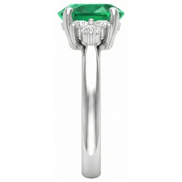 3.10 Carats Sertie De Griffes Emeraude Vert Et Diamant Naturels Extraits des Mines ( et non cultivés en laboratoire ) Bague Pierres Précieuses Or Blanc 14K
