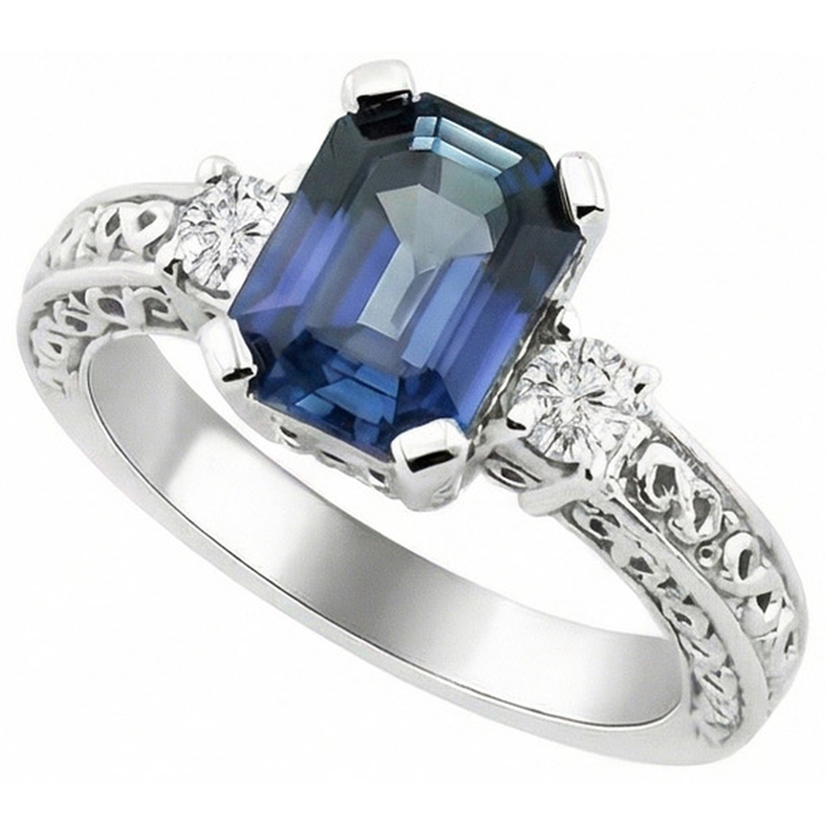 3.15 Carats Sri Lanka Saphir & Diamant Naturels Extraits des Mines ( et non cultivés en laboratoire ) Alliance Or Blanc 14K