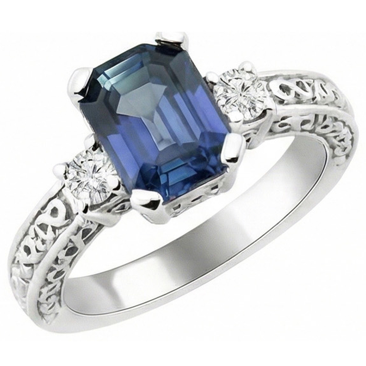3.15 Carats Sri Lanka Saphir & Diamant Naturels Extraits des Mines ( et non cultivés en laboratoire ) Alliance Or Blanc 14K