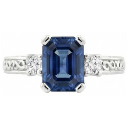 3.15 Carats Sri Lanka Saphir & Diamant Naturels Extraits des Mines ( et non cultivés en laboratoire ) Alliance Or Blanc 14K