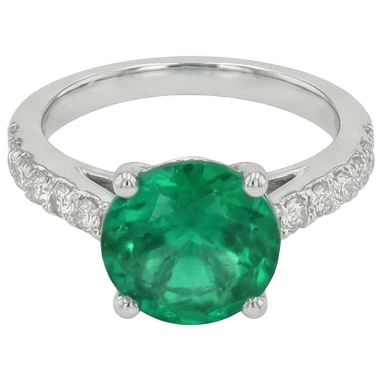 3.15 carats serti de griffes émeraude Vert et diamants alliance WG 14K