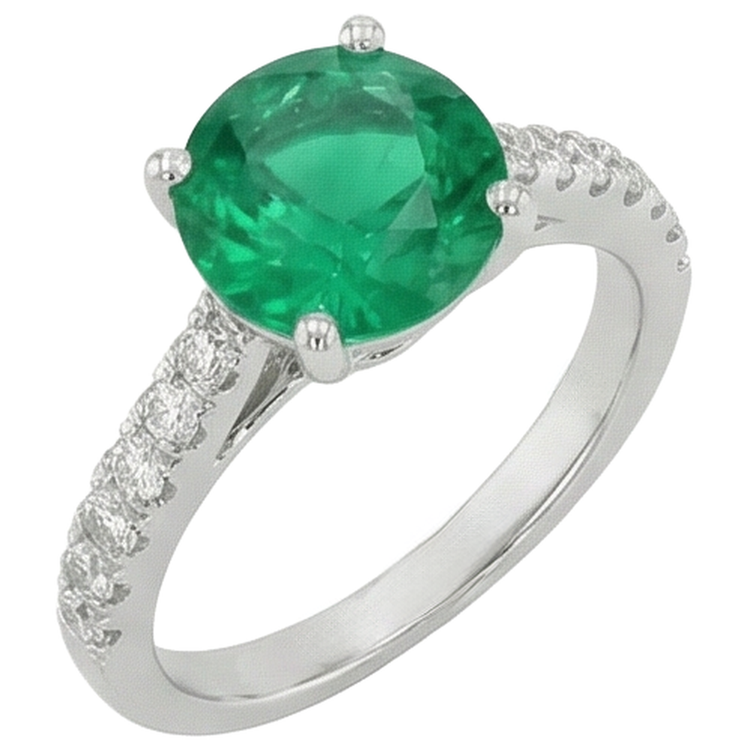 3.15 carats serti de griffes émeraude Vert et diamants alliance WG 14K