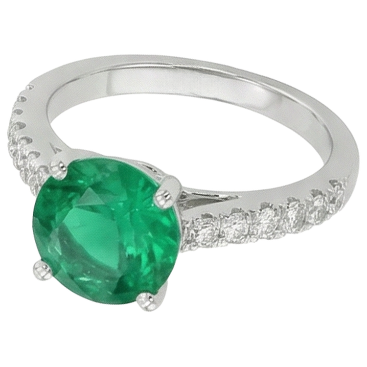 3.15 carats serti de griffes émeraude Vert et diamants alliance WG 14K