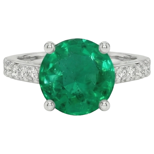 3.15 carats serti de griffes émeraude Vert et diamants alliance WG 14K