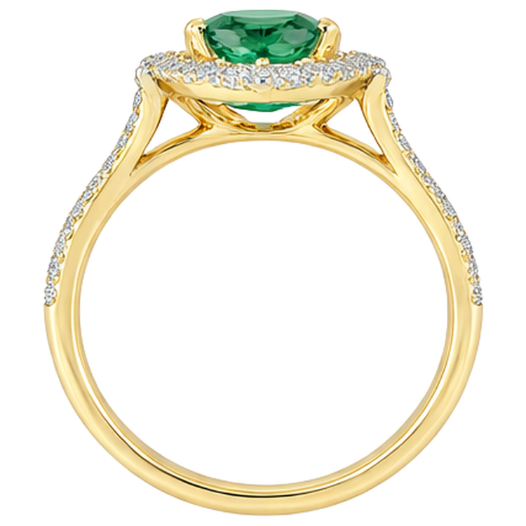 3.20 Carats Emeraude Vert Et Diamants Bague De Fiançailles Or Jaune 14K