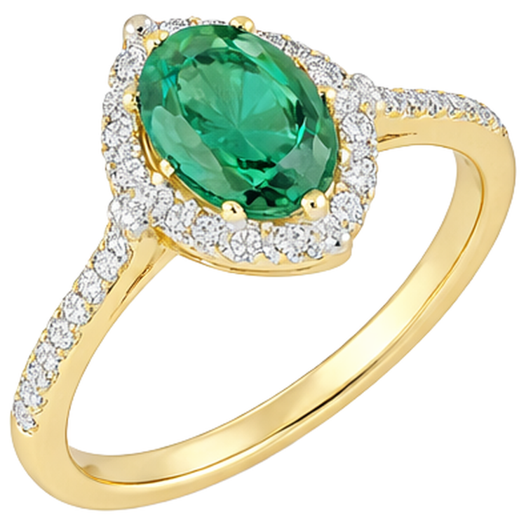 3.20 Carats Emeraude Vert Et Diamants Bague De Fiançailles Or Jaune 14K