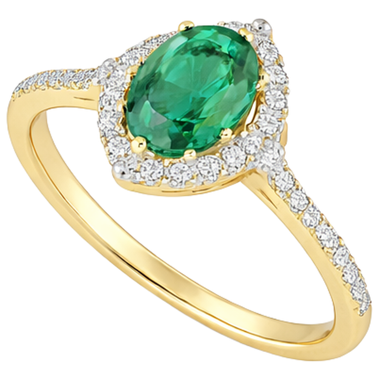 3.20 Carats Emeraude Vert Et Diamants Bague De Fiançailles Or Jaune 14K