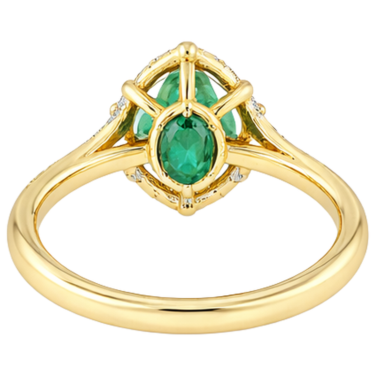 3.20 Carats Emeraude Vert Et Diamants Bague De Fiançailles Or Jaune 14K