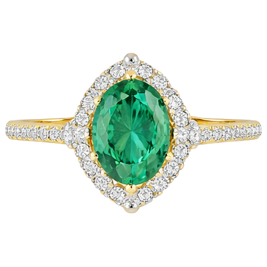 3.20 Carats Emeraude Vert Et Diamants Bague De Fiançailles Or Jaune 14K