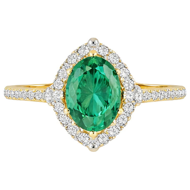 3.20 Carats Emeraude Vert Et Diamants Bague De Fiançailles Or Jaune 14K