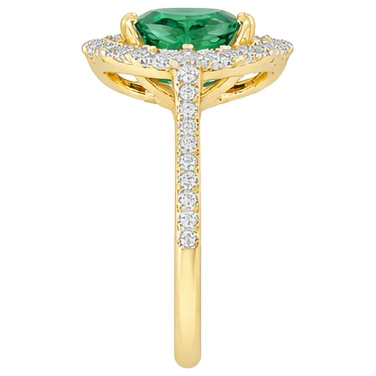 3.20 Carats Emeraude Vert Et Diamants Bague De Fiançailles Or Jaune 14K