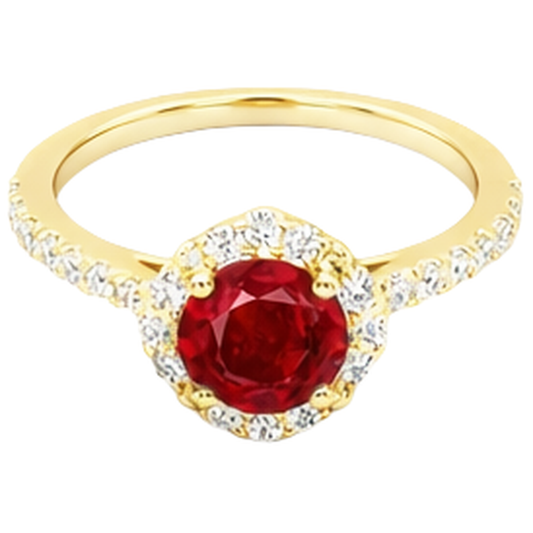 3.20 Carats Rubis Rouge Avec Diamants Bague Or Jaune 14K