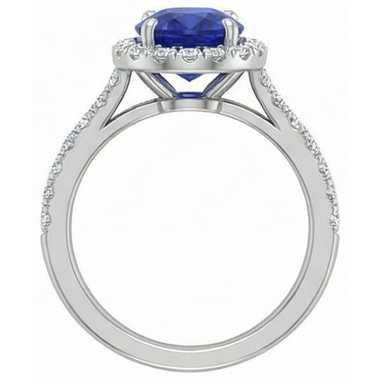 3.25 Carats Ceylan Saphir Et Diamants Naturels Extraits des Mines ( et non cultivés en laboratoire ) Alliance Or Blanc 14K