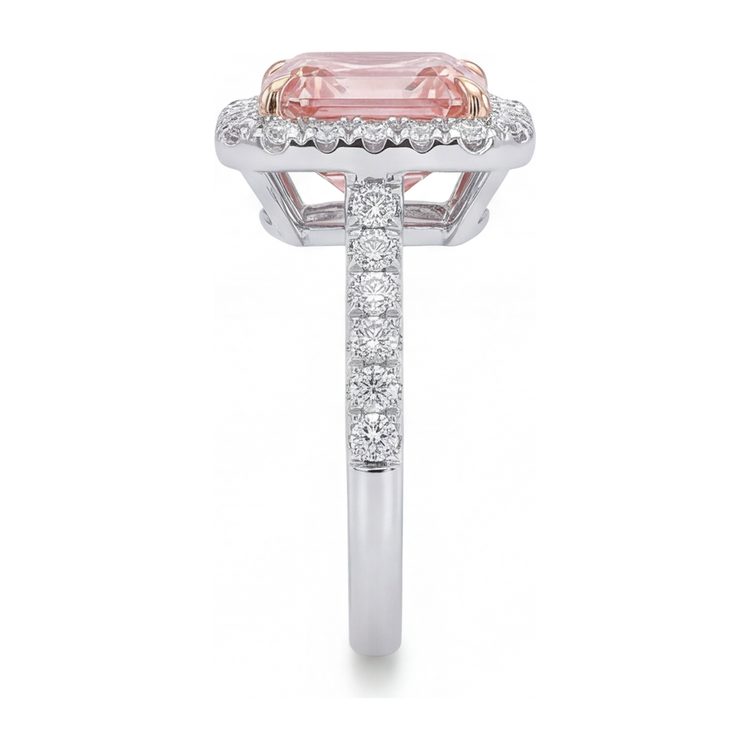 Bague de Fiançailles Halo pour Femme Diamant Rose de laboratoire 3,25 Carats Asscher en Or Blanc 14 Carats